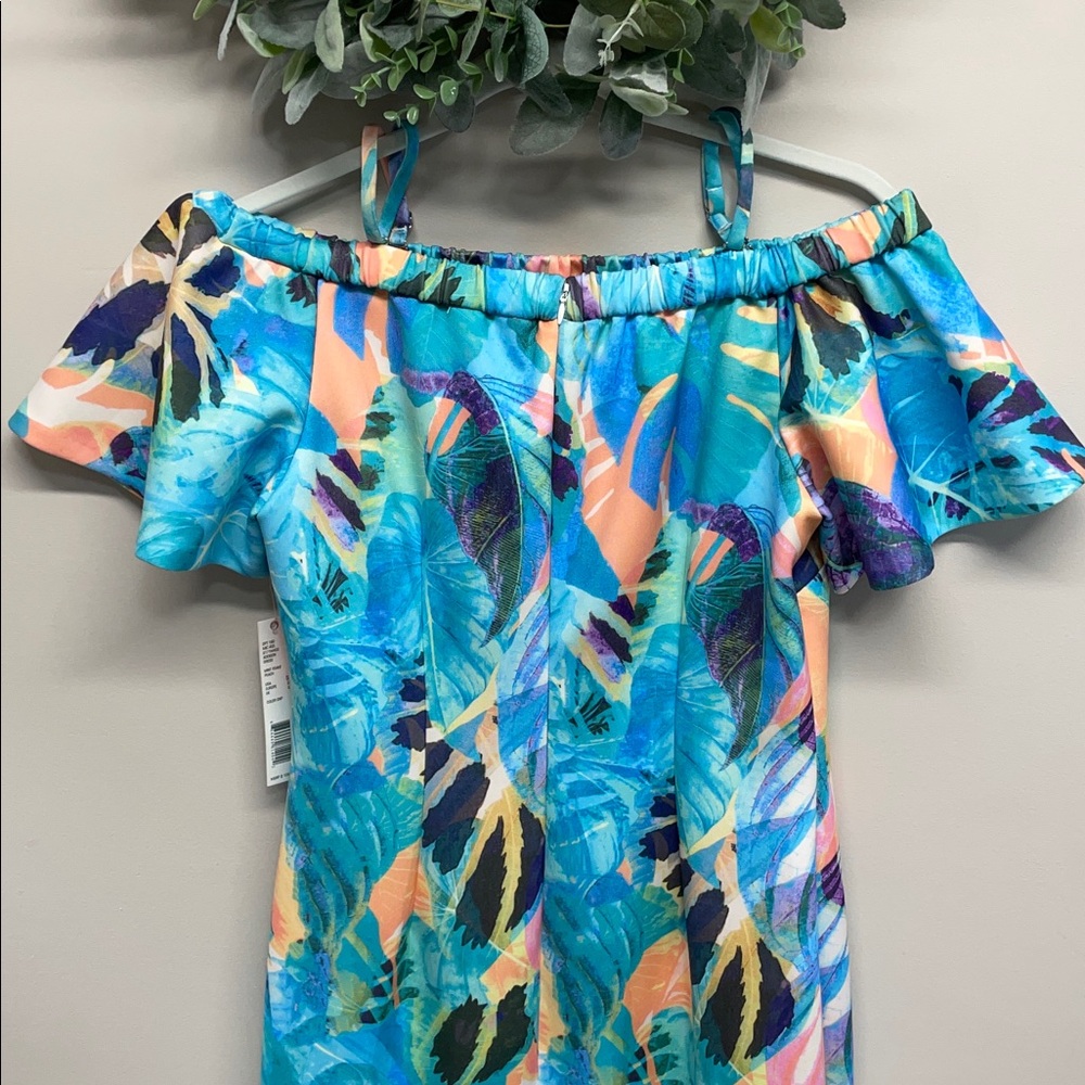 NWT Gianni Bini Addison Strapless Tropical Floral Dress Mint Seafoam / Peach S - Picture 7 of 16